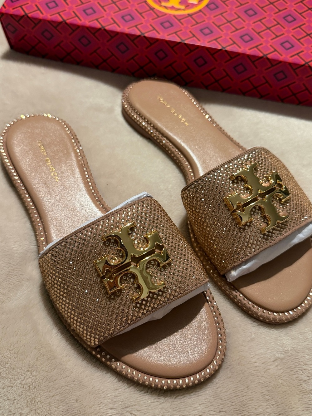 Tory Burch Women's Pink Jewel- Everly Slide Sandals